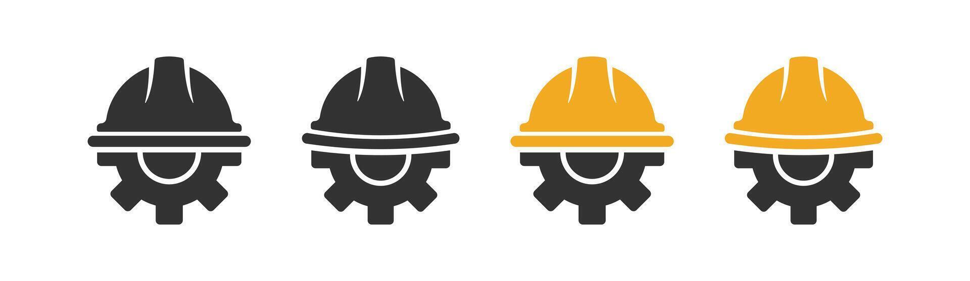 Helm Ausrüstung Symbole. Arbeitskleidung Symbol. Sicherheit und Schutz, Ingenieur. Zahnrad Logotyp. Konstruktion Helm mit Gang. Kopf Sicherheit. vektor