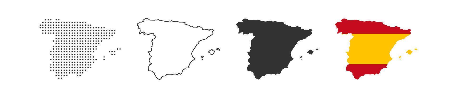 Spanien Karta ikon. Spanien gräns. Land flagga tecken. Europa geografi. vektor illustration.