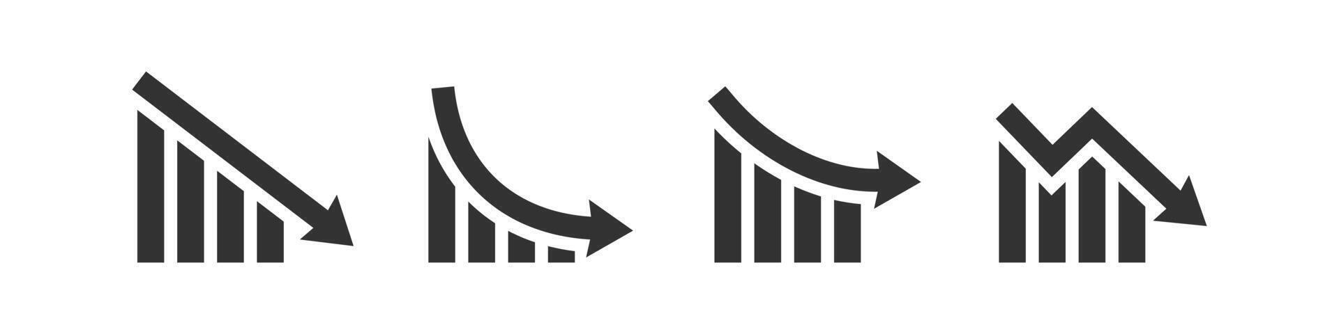 Graf nedgång ikon. pil ner symbol. förfallen diagram. finansiera förlust. ekonomi kris grafisk. negativ Diagram. vektor illustration.