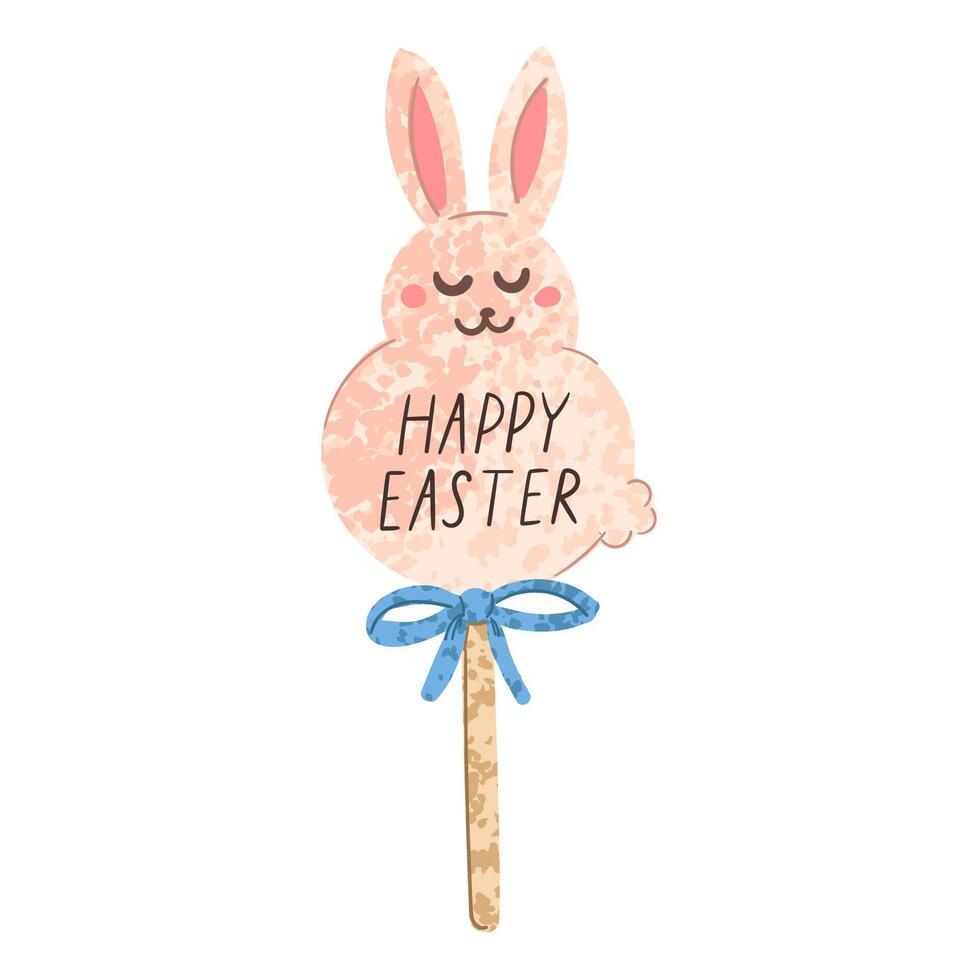 Vektor bunt Illustration von Hase und Hand gezeichnet Beschriftung glücklich Ostern isoliert auf Weiß Hintergrund
