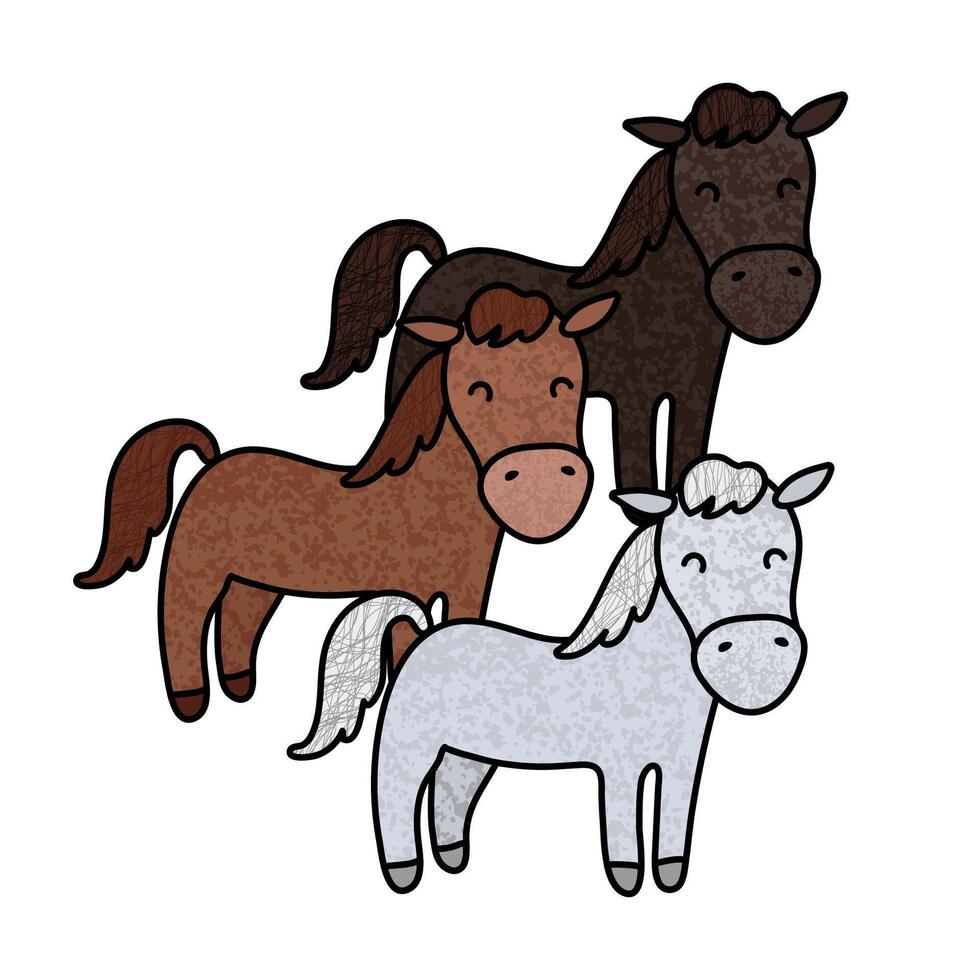 vektor färgrik illustration av annorlunda Färg hästar isolerat på vit bakgrund