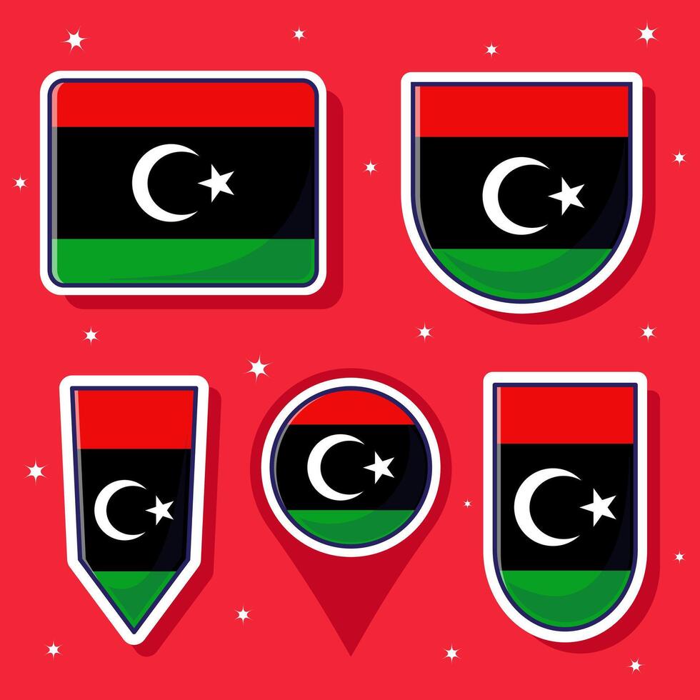 libyen nationell flagga tecknad serie vektor illustration ikon maskot bunt förpackningar