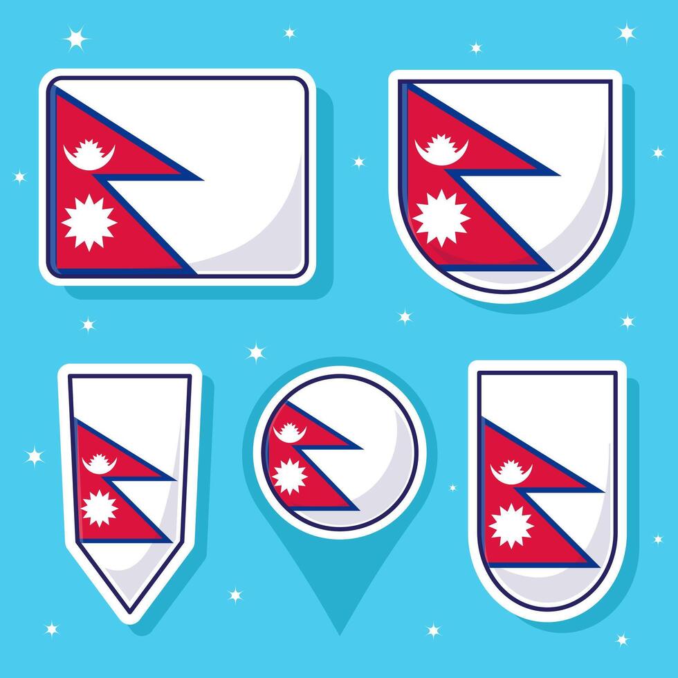 nepal nationell flagga tecknad serie vektor illustration bunt förpackningar