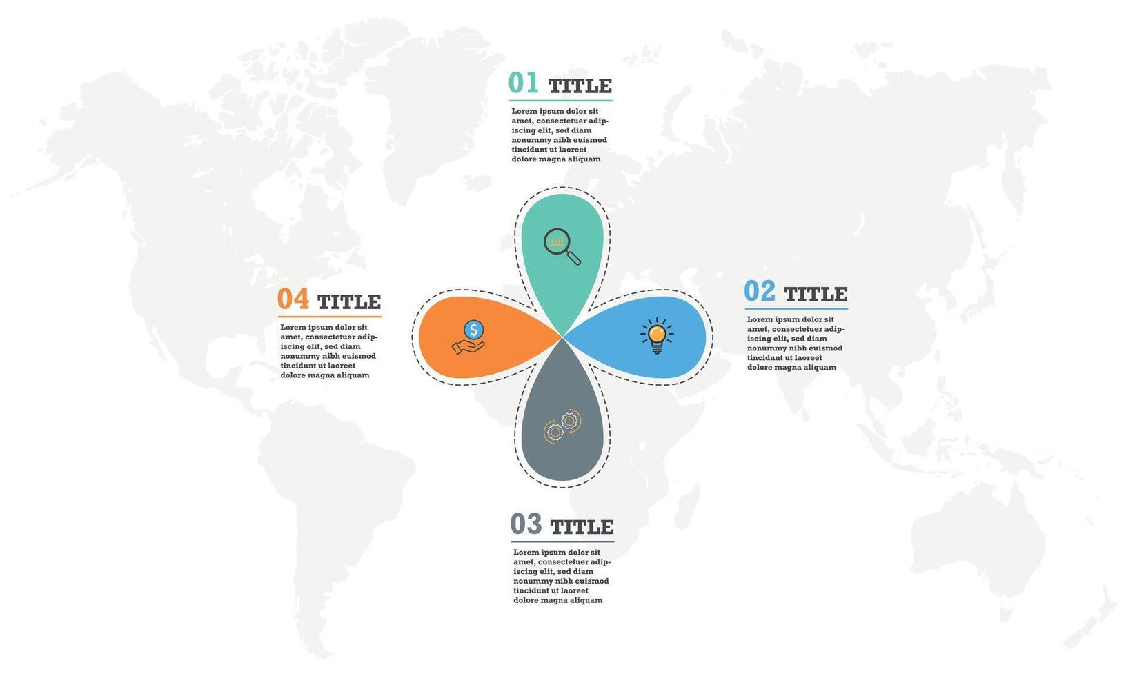 Konzept von 4 Eigenschaften von Anfang Projekt Zyklus. modern Infografik Design Vorlage. einfach eben Vektor Illustration zum Geschäft.