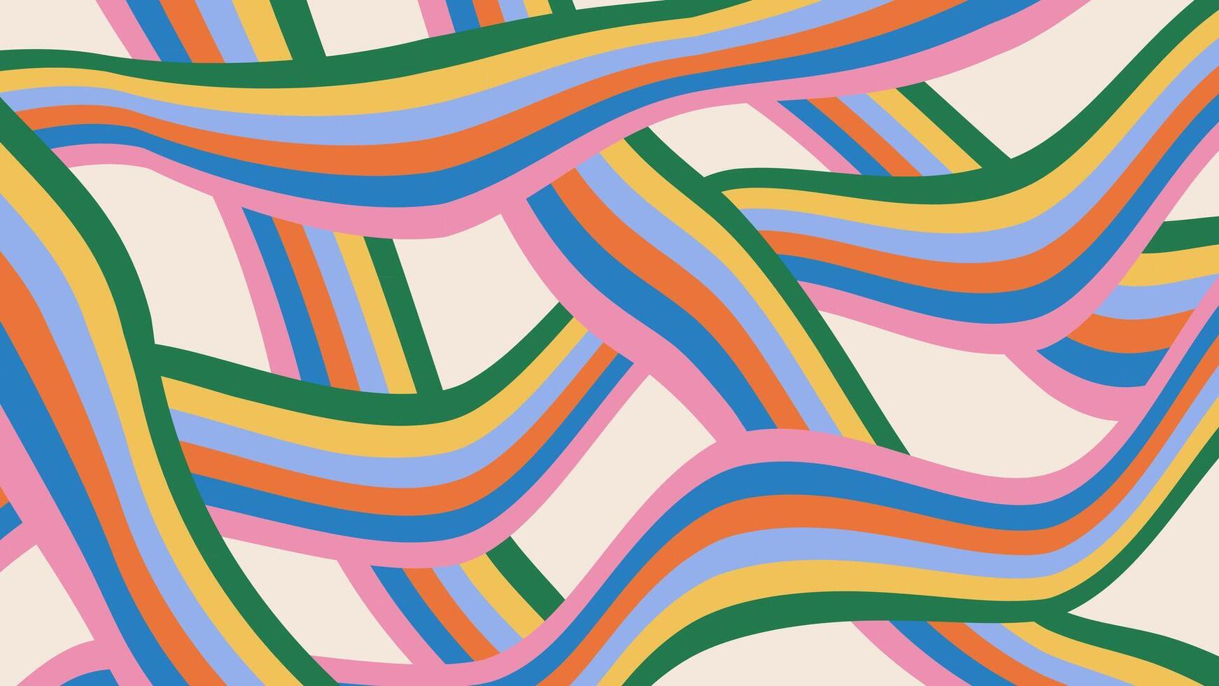 kurva regnbåge färger Ränder mönster. psychedelic trippy bakgrund i hippie 60-70-tal stil. retro färgrik abstrakt design. skraj vektor illustration