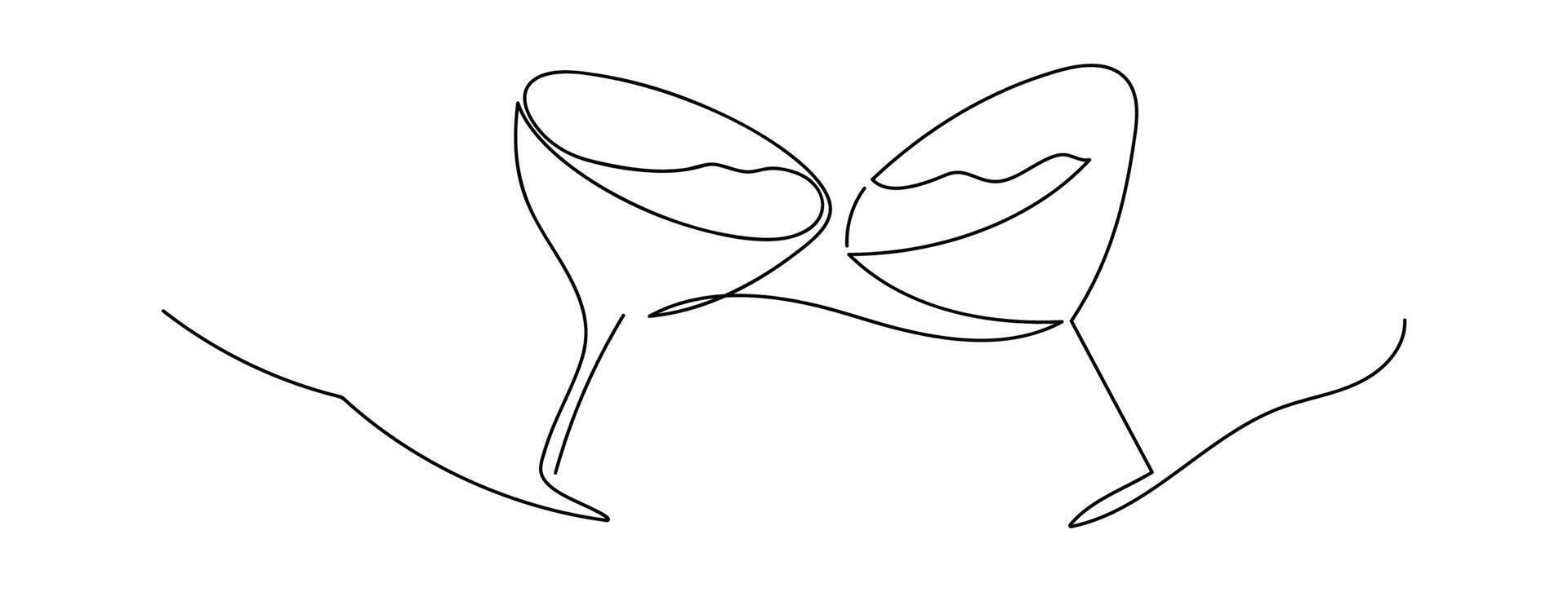 två Martini glasögon linje konst. ritad för hand vektor design element.