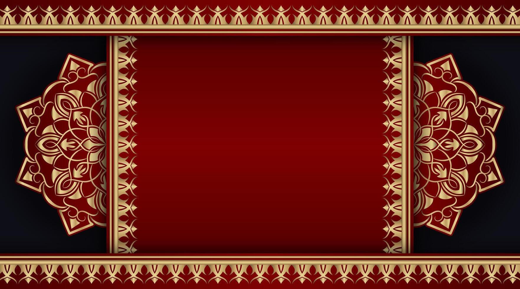 schwarz und rot Hintergrund mit golden Mandala Ornament vektor