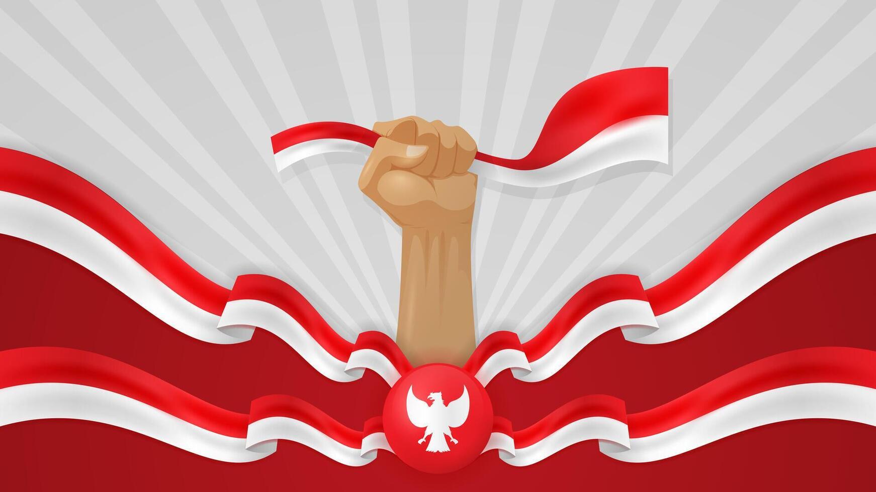 Indonesien Unabhängigkeit Tag Hintergrund mit realistisch Flagge vektor