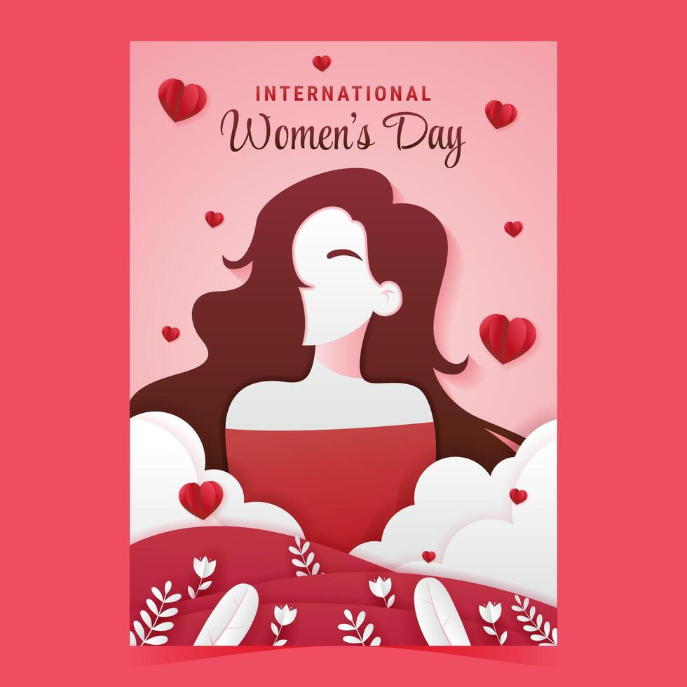 internationell kvinnors dag affisch med papper skära stil vektor