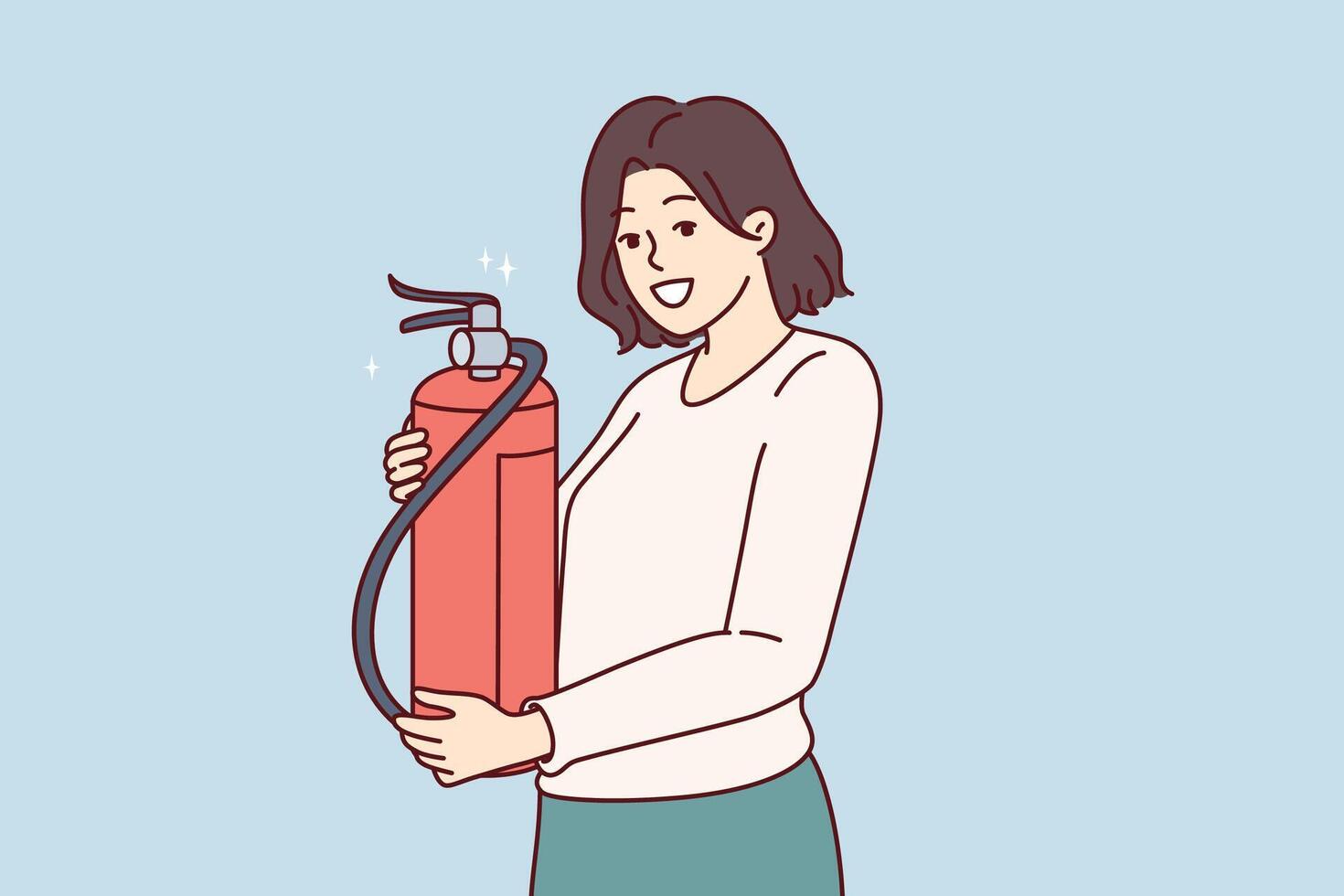 kvinna med brand eldsläckare, rekommenderar kontroll utgång datum av brandsläckning Utrustning vektor