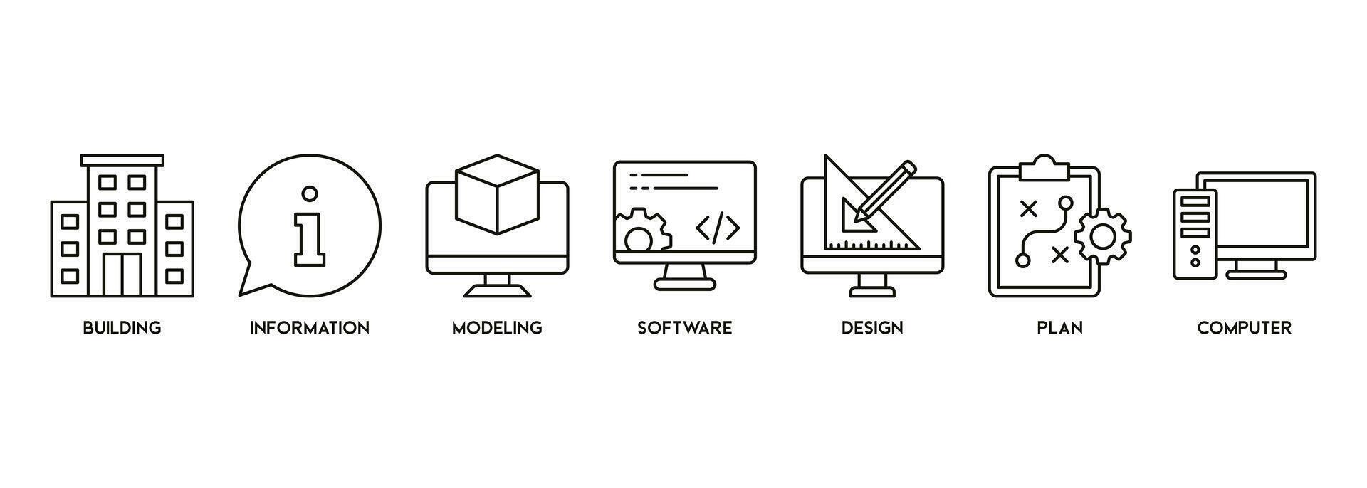 bim baner webb ikon vektor illustration begrepp för byggnad information modellering med ikon och symbol av byggnad, information, modellering, programvara