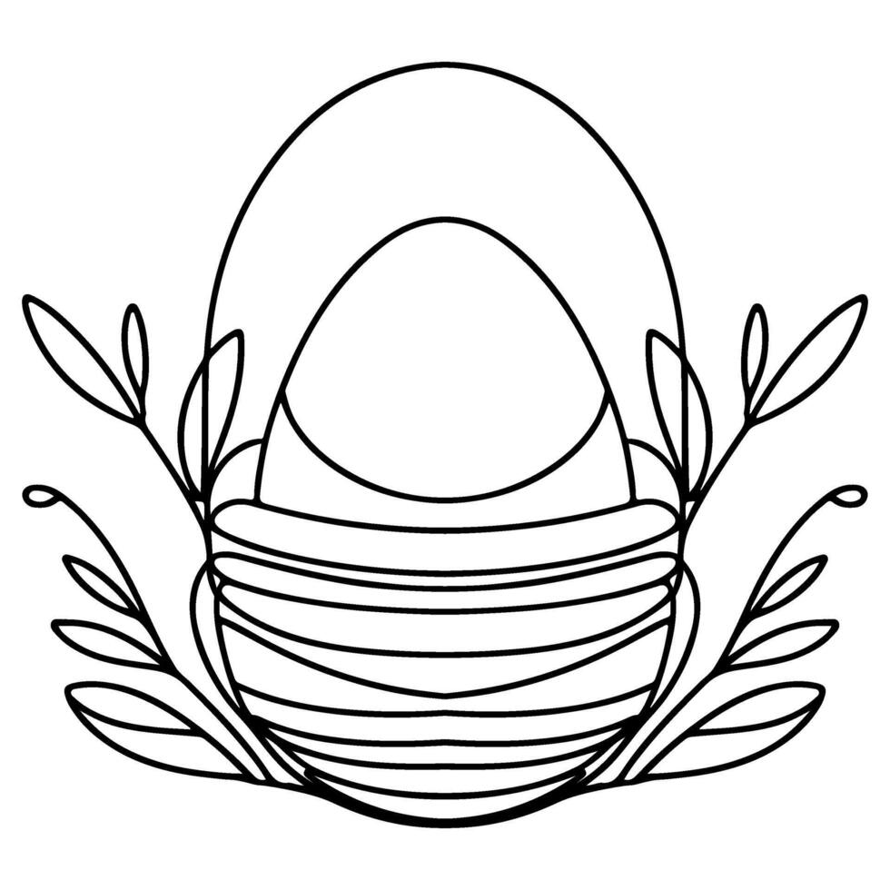 einer kontinuierlich Hand Zeichnung schwarz Linie Korb Ostern Eier Gekritzel dekoriert mit viele anders Design zum Ostern Ei Gliederung Stil Vektor