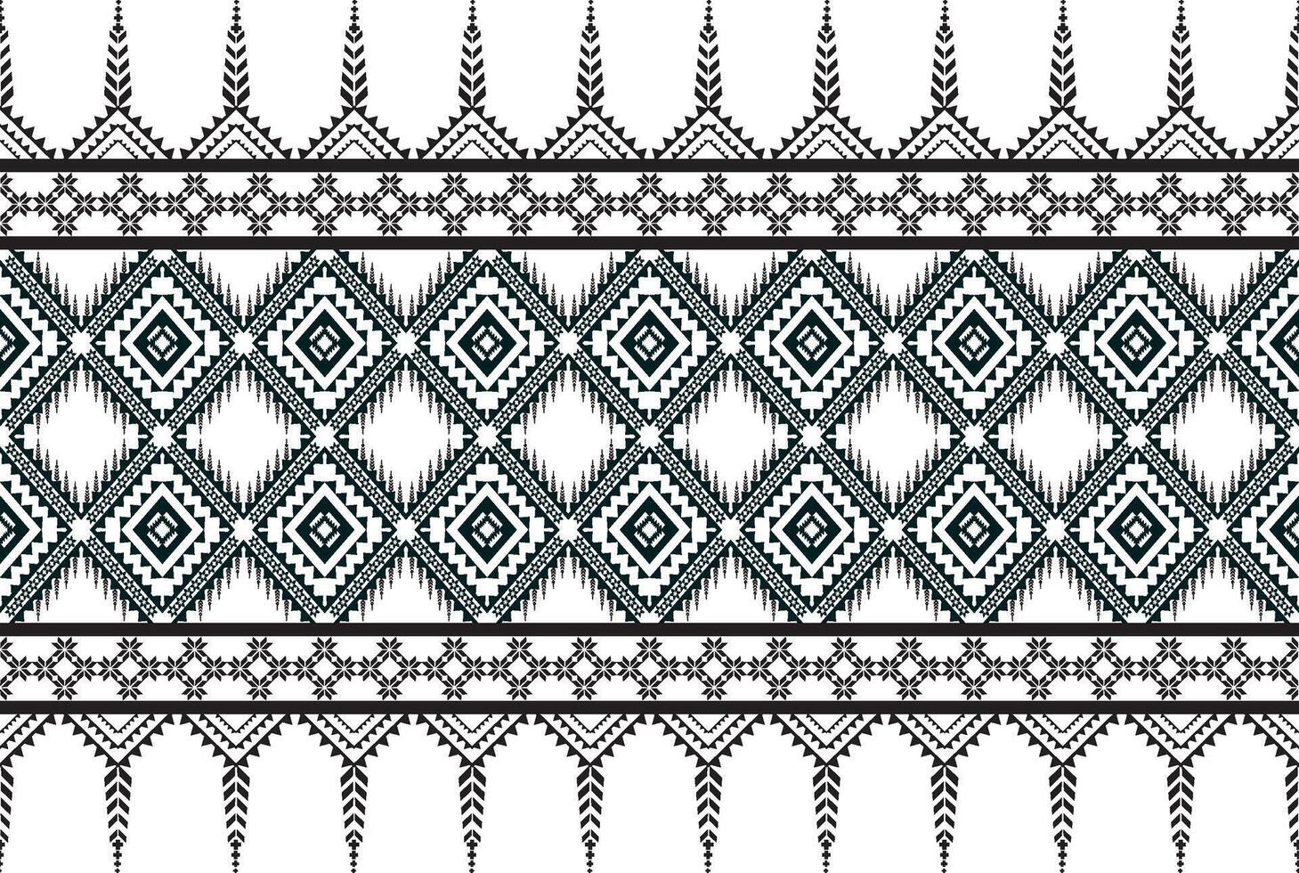 Stammes- traditionell Stoff Batik ethnisch. Ikat nahtlos Muster Blätter geometrisch wiederholen Design zum Hintergrund, Verpackung, Mode, Teppich, Kleidung. schwarz und Weiß vektor