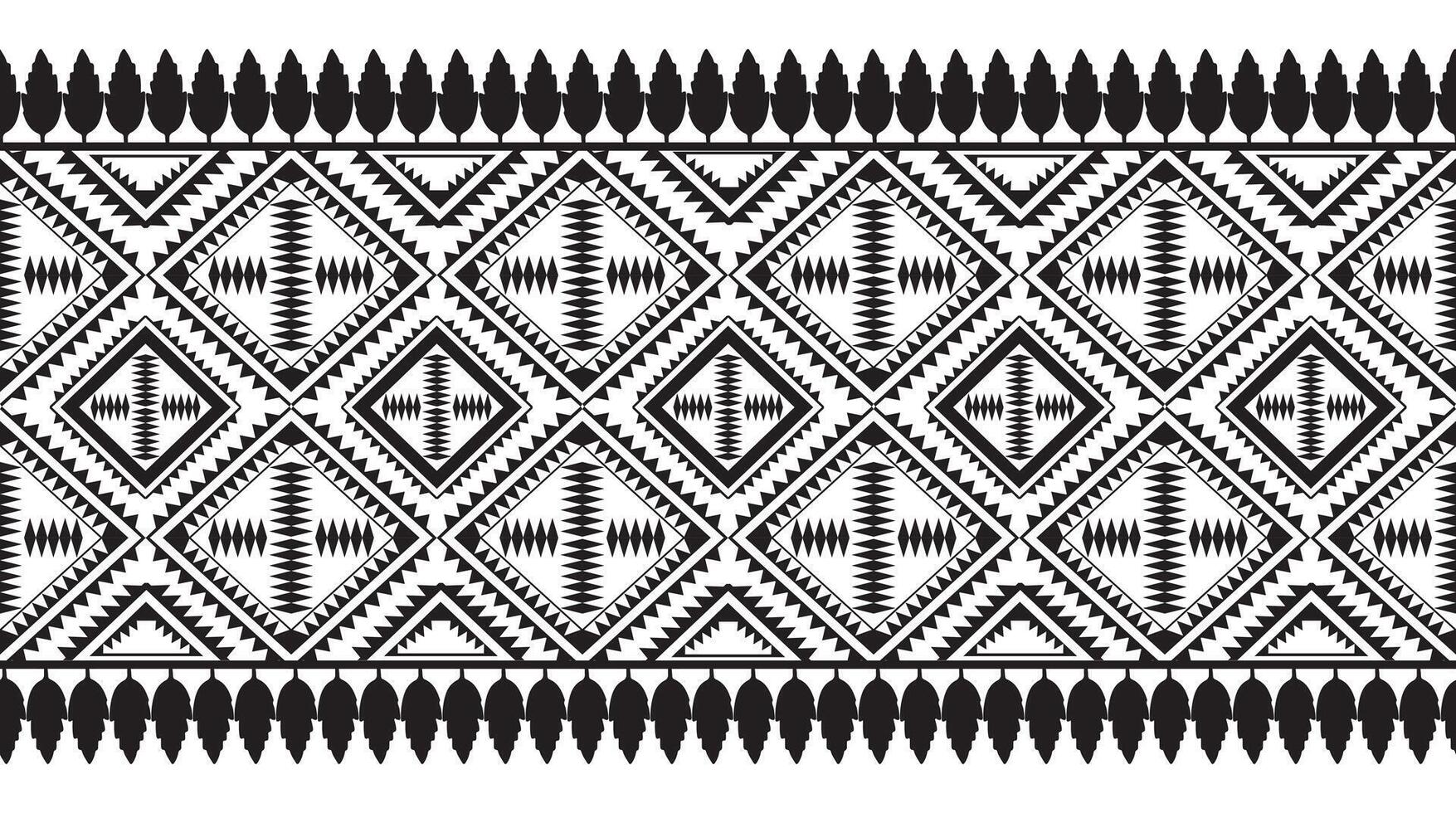 Stammes- traditionell Stoff Batik ethnisch. Ikat nahtlos Muster geometrisch wiederholen. Stickerei, Hintergrund, Verpackung, Mode, Teppich, Kleidung. schwarz und Weiß vektor
