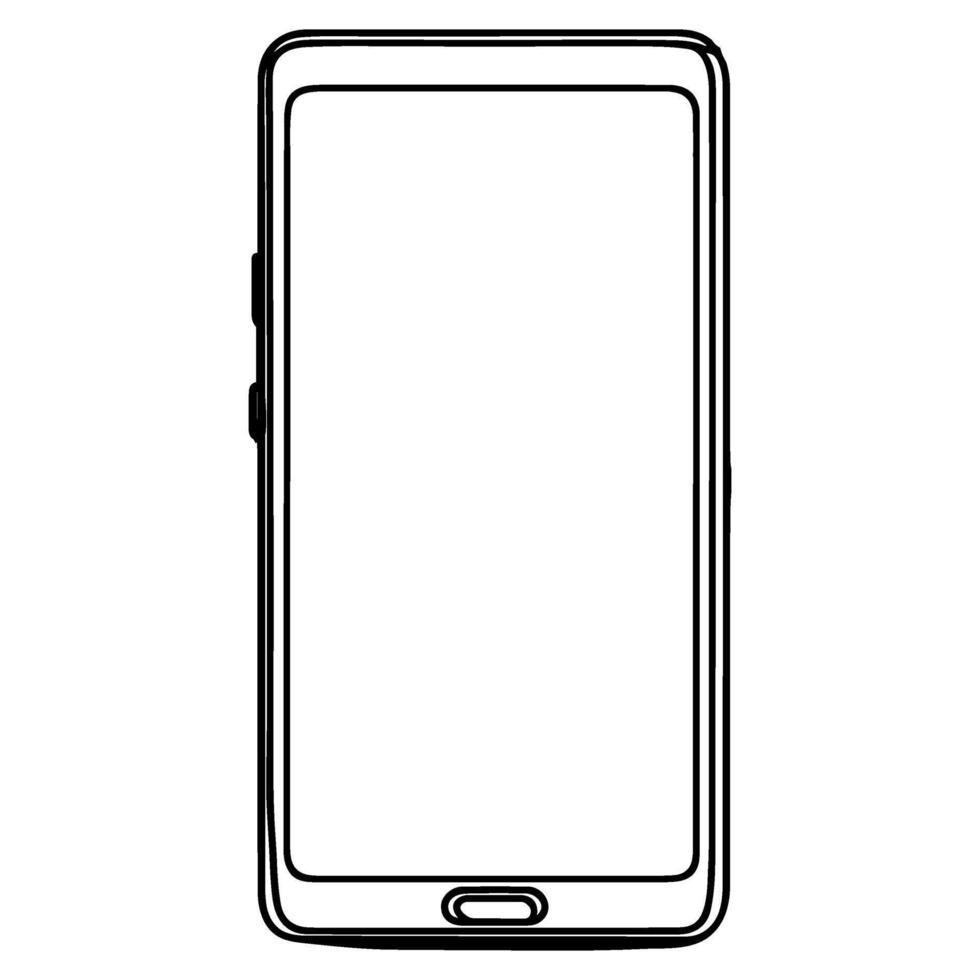 stänga upp klotter modern smart telefon mockup. kontinuerlig svart enda rader teckning konst ikon. tom skärm transparent bakgrund vektor