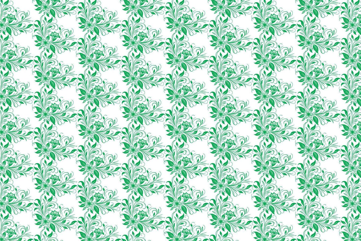 Hand zeichnen Blumen- Blume nahtlos Muster von Grün Blumen- Blätter Frühling Platz Stil Vektor Design auf ein Weiß Hintergrund, Vorhang, Teppich, Hintergrund, Kleidung, Verpackung