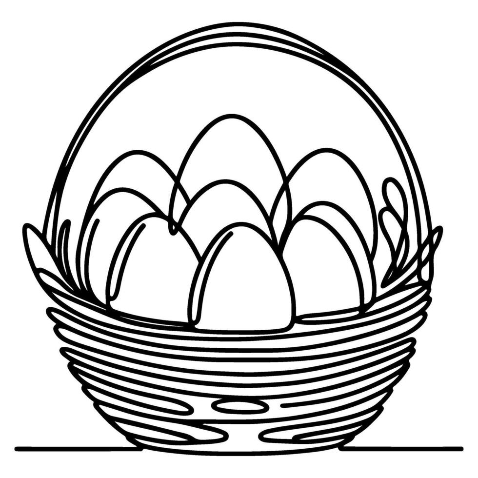 einer kontinuierlich Hand Zeichnung schwarz Linie Korb Ostern Eier Gekritzel dekoriert mit viele anders Design zum Ostern Ei Gliederung Stil Vektor