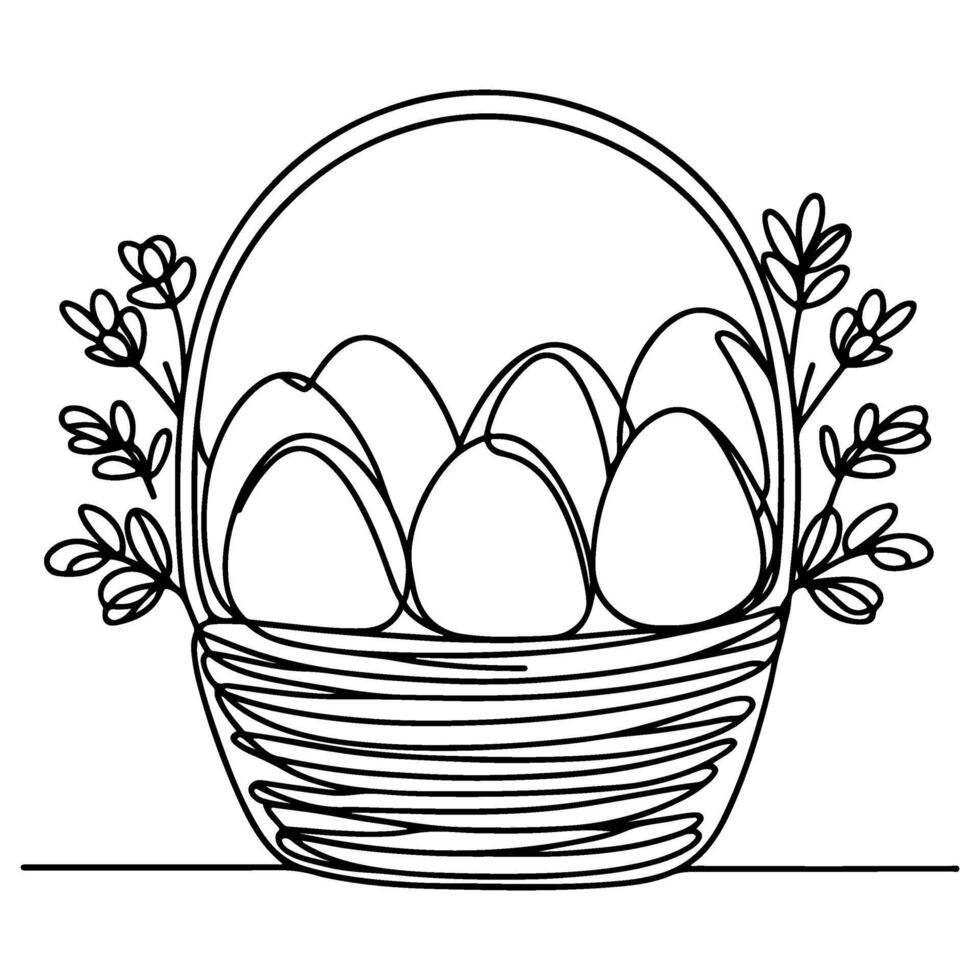 ett kontinuerlig hand teckning svart linje korg påsk ägg klotter dekorerad med många annorlunda design för påsk ägg översikt stil vektor