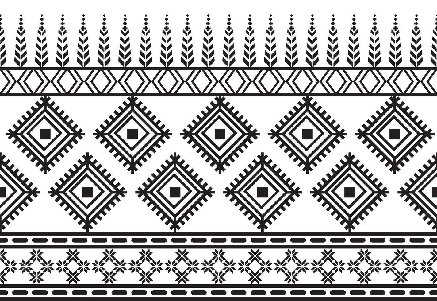 Stammes- traditionell Stoff Batik ethnisch. Ikat Blumen- nahtlos Muster Blätter geometrisch wiederholen Design zum Hintergrund, Verpackung, Mode, Teppich, Kleidung. schwarz und Weiß vektor