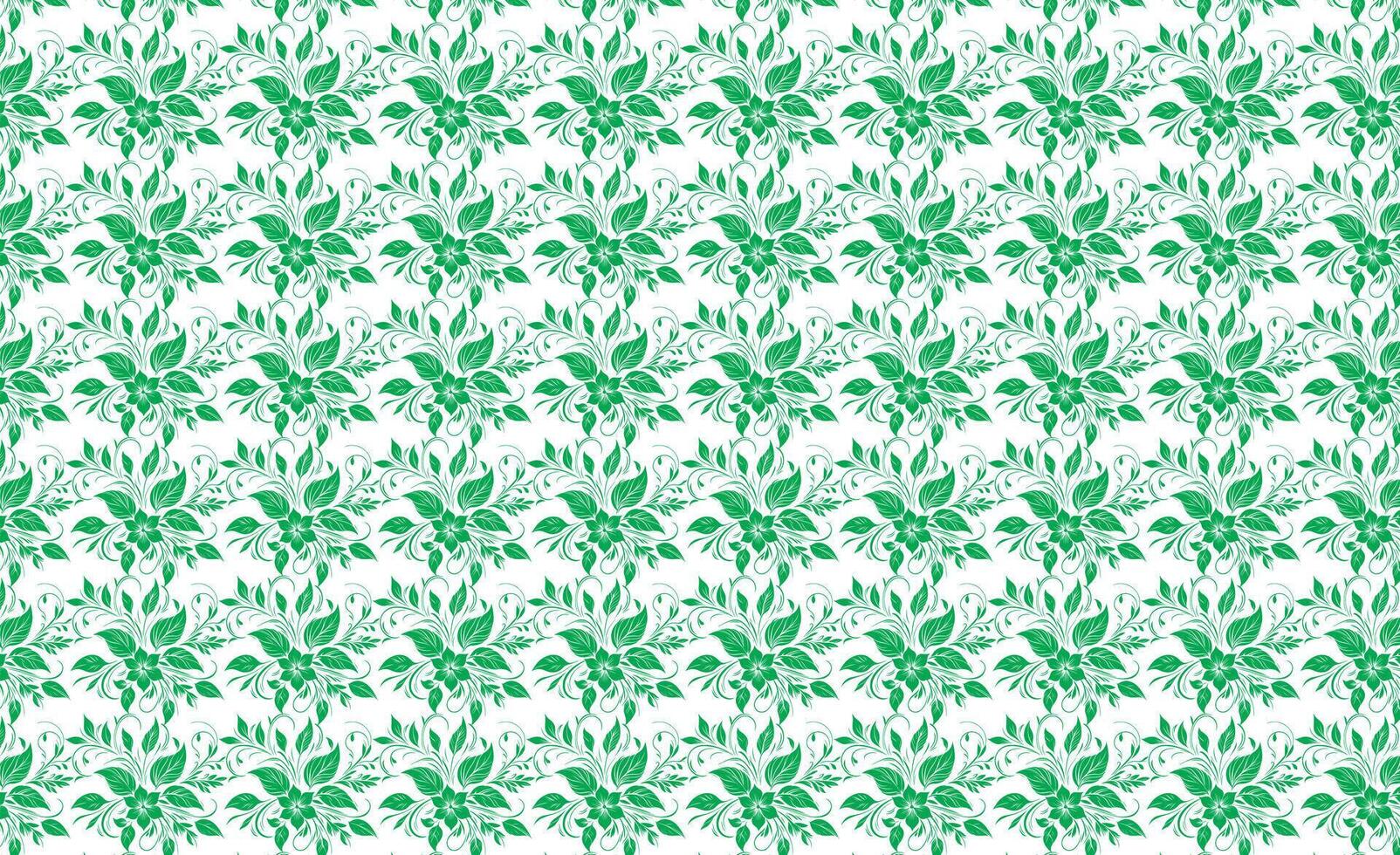 Hand zeichnen Blumen- Blume nahtlos Muster von Grün Blumen- Blätter Frühling Platz Stil Vektor Design auf ein Weiß Hintergrund, Vorhang, Teppich, Hintergrund, Kleidung, Verpackung