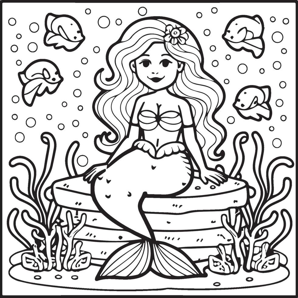 Meerjungfrau Färbung Seiten zum Färbung Buch. Meerjungfrau Gliederung Färbung Seiten. Meerjungfrau Färbung Seiten Vektor