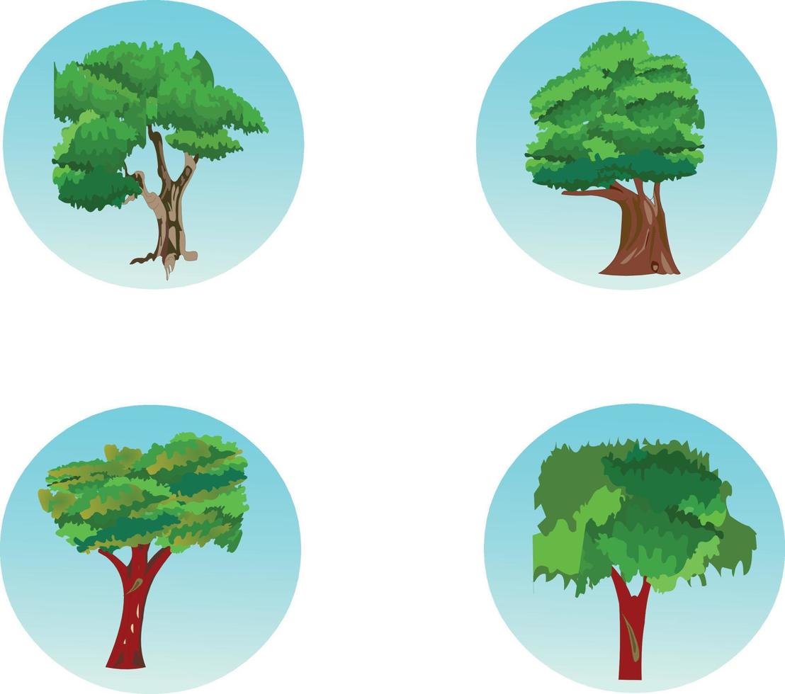 Sammlung von flachen Baumillustrationen, Baumsymbol-Set-Vektorgrafiken, kann verwendet werden, um jede Natur- oder gesunde Lebensweise zu veranschaulichen. vektor
