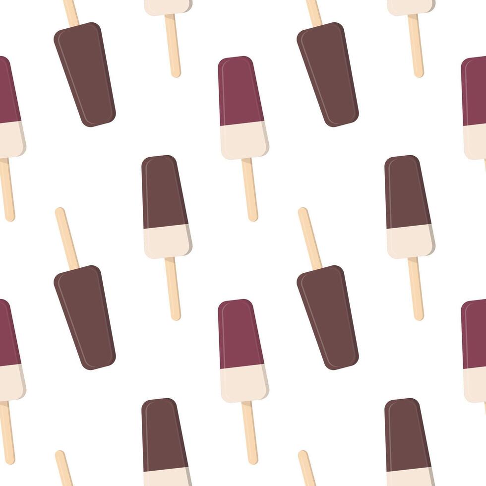 Obst und Schokolade Eis am Stiel Eis Sahne auf ein Stock. nahtlos Muster im Vektor eben Stil.