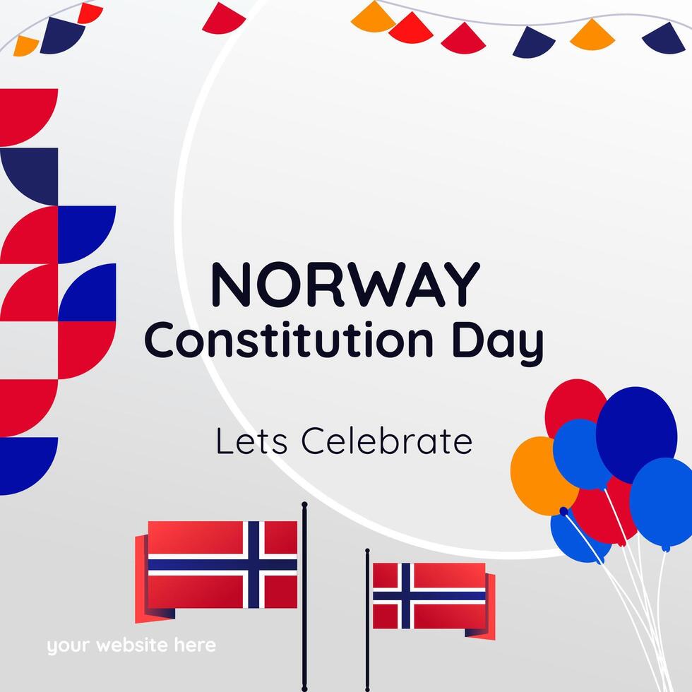 glücklich National Verfassung Tag von Norwegen im modern geometrisch Stil. Platz Banner zum Sozial Medien und Mehr mit Typografie. Illustration von glücklich norwegisch Verfassung Tag vektor