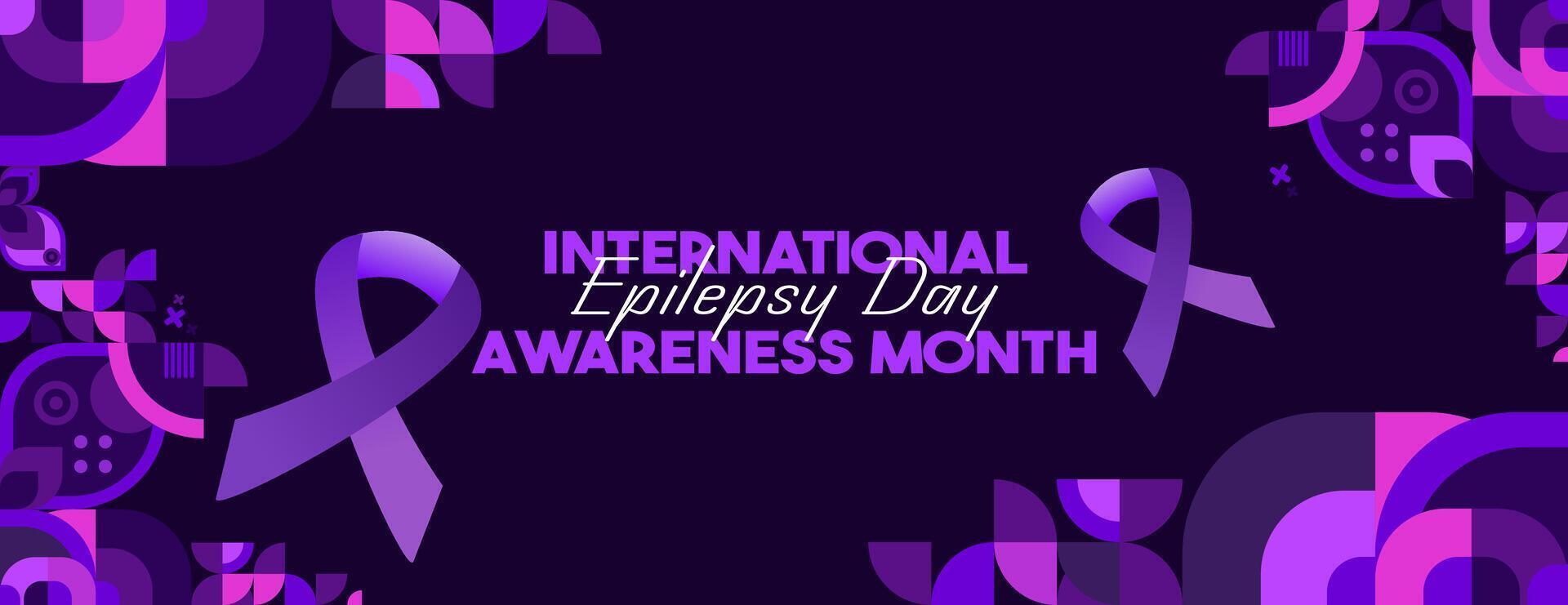 internationell epilepsi dag baner med geometrisk prydnad. höjning medvetenhet handla om epilepsi, förbättra behandling, för bättre vård. värld epilepsi dag modern bakgrund i lila Färg vektor