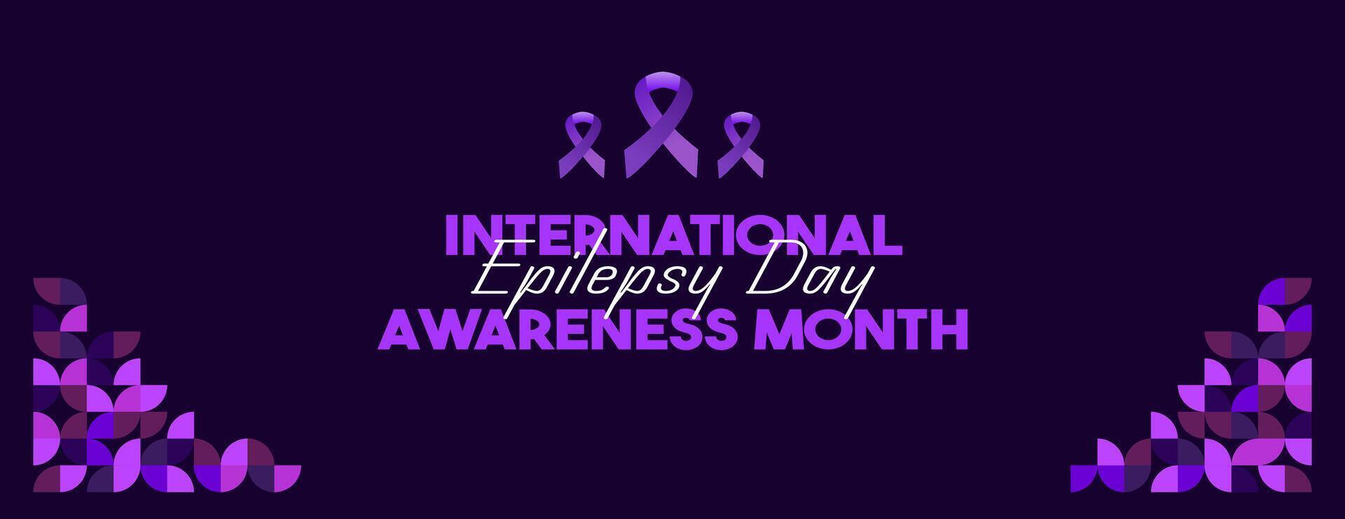 internationell epilepsi dag baner med geometrisk prydnad. höjning medvetenhet handla om epilepsi, förbättra behandling, för bättre vård. värld epilepsi dag modern bakgrund i lila Färg vektor