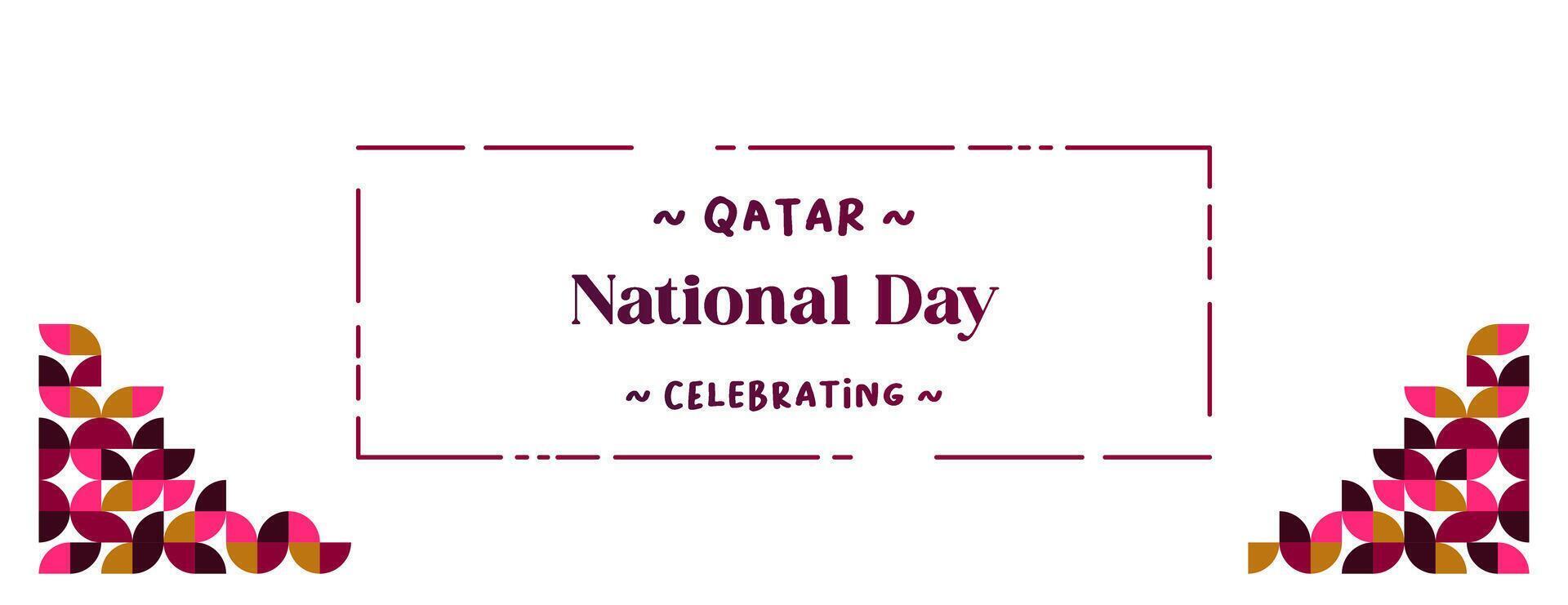 Katar National Tag Banner im bunt modern geometrisch Stil. Katar National Unabhängigkeit Tag Gruß Karte Startseite mit Typografie. Vektor Illustration zum National Urlaub Feier Party
