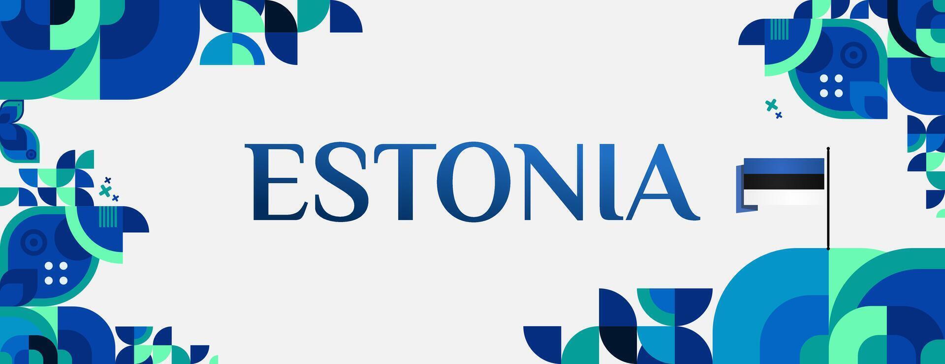 Estland Unabhängigkeit Tag Banner im modern bunt geometrisch Stil. glücklich National Unabhängigkeit Tag Gruß Karte Startseite mit Typografie. Vektor Illustration zum National Urlaub Feier Party