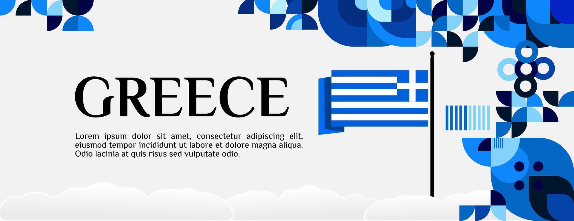 Griechenland Unabhängigkeit Tag Banner im modern geometrisch Stil. breit Banner zum Webseite, Sozial und Mehr mit Typografie. Illustration zum National Urlaub Feier Party. glücklich griechisch Unabhängigkeit Tag vektor