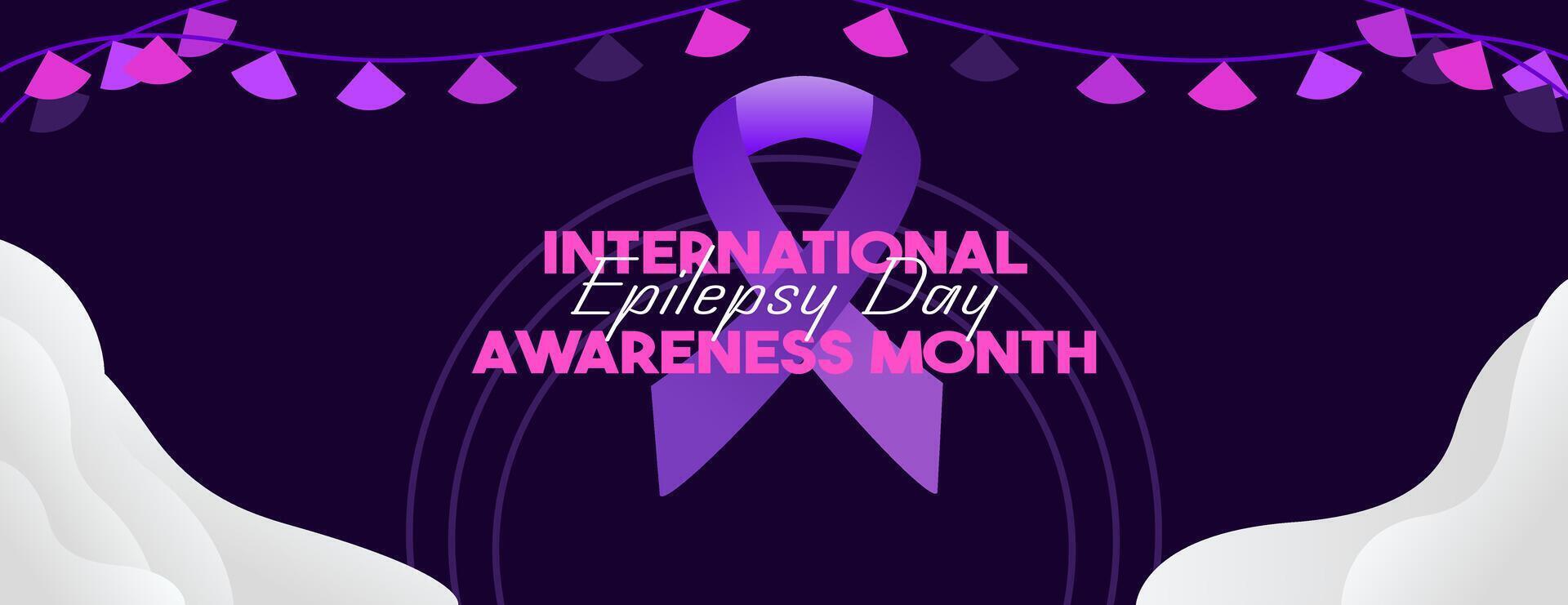 internationell epilepsi dag baner med geometrisk prydnad. höjning medvetenhet handla om epilepsi, förbättra behandling, för bättre vård. värld epilepsi dag modern bakgrund i lila Färg vektor