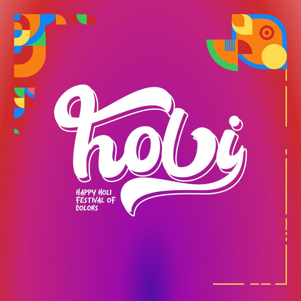 Lycklig holi festival av färger baner i färgrik modern geometrisk stil. holi festival hälsning kort omslag med typografi. vektor illustration bakgrund