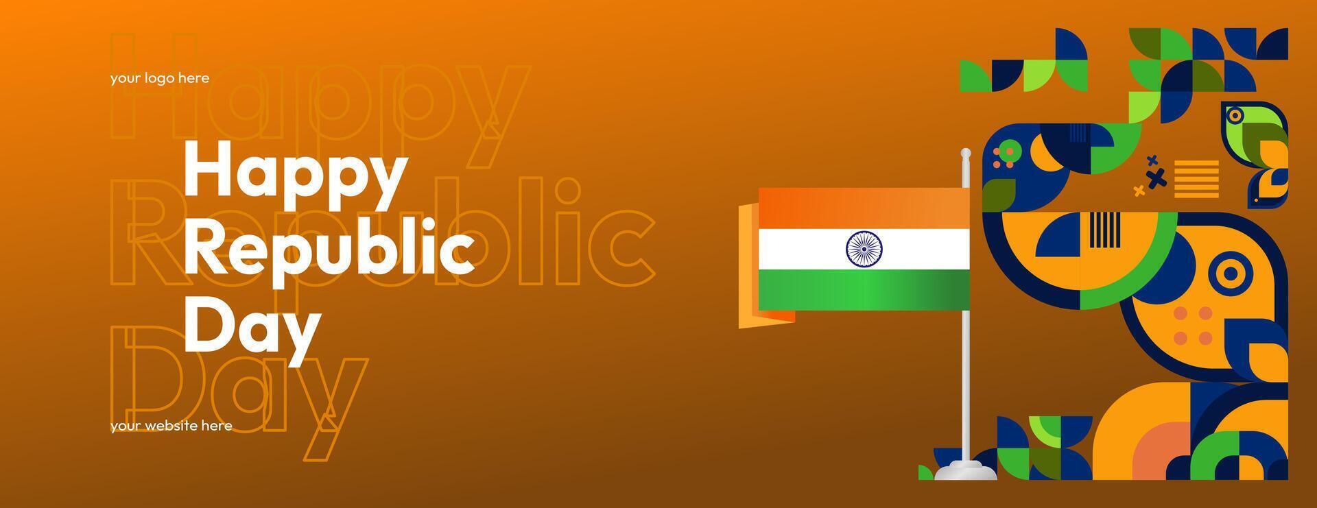 indisch Republik Tag Banner im modern geometrisch Stil. breit Banner zum Anzeigen, Sozial Medien und Mehr mit Typografie. Illustration zum National Urlaub Feier Party. glücklich Republik Tag 26 Januar vektor