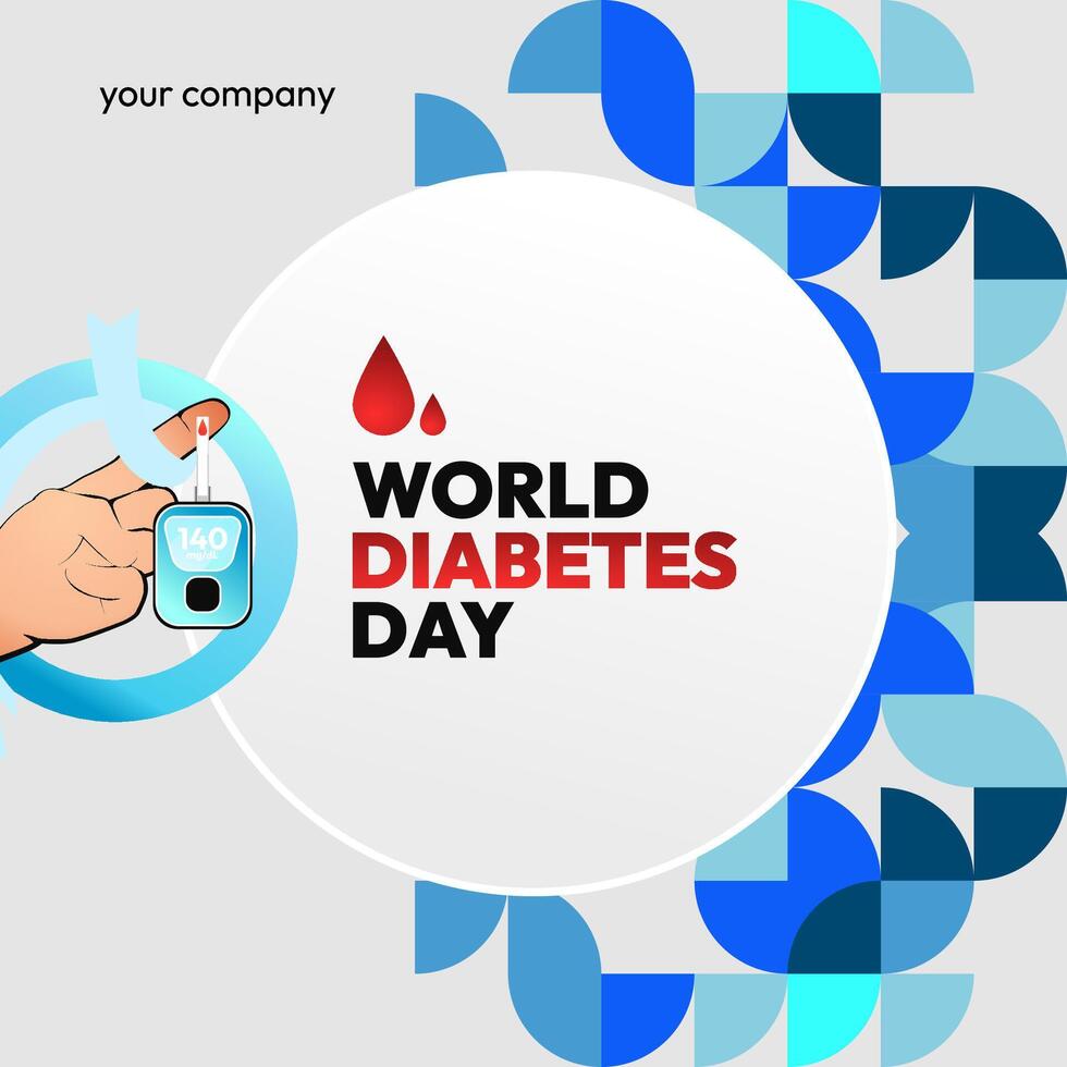värld diabetes dag baner för medvetenhet och oro. geometrisk baner för internationell diabetes dag. vektor