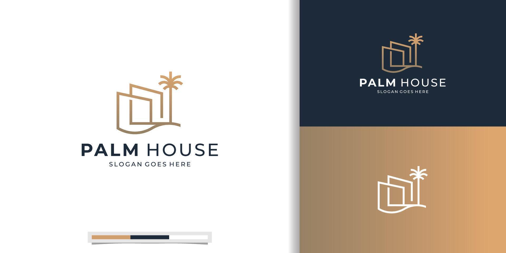 Luxus Palme Haus minimal Logo Design Vektor Symbol Illustration.