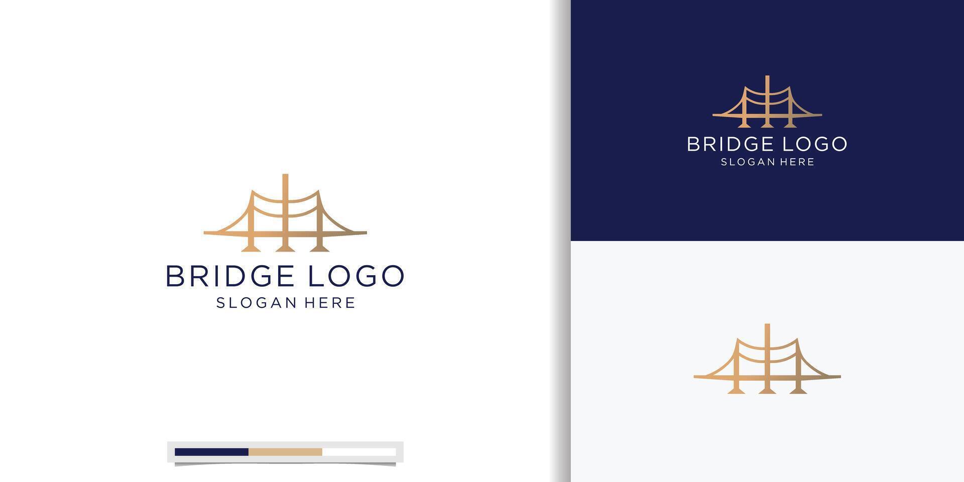 kreativ Brücke Linie Logo Design Vorlage. Inspiration Brücke Prämie mit Gradient golden Farbe. vektor