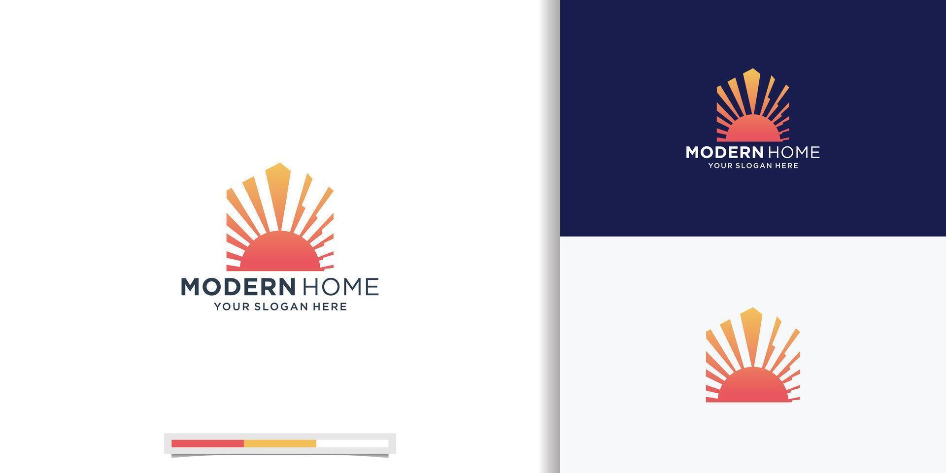 modern Hem logotyp design, Sol hem, sunburst logotyp vektor design silhuett begrepp med lutning Färg.