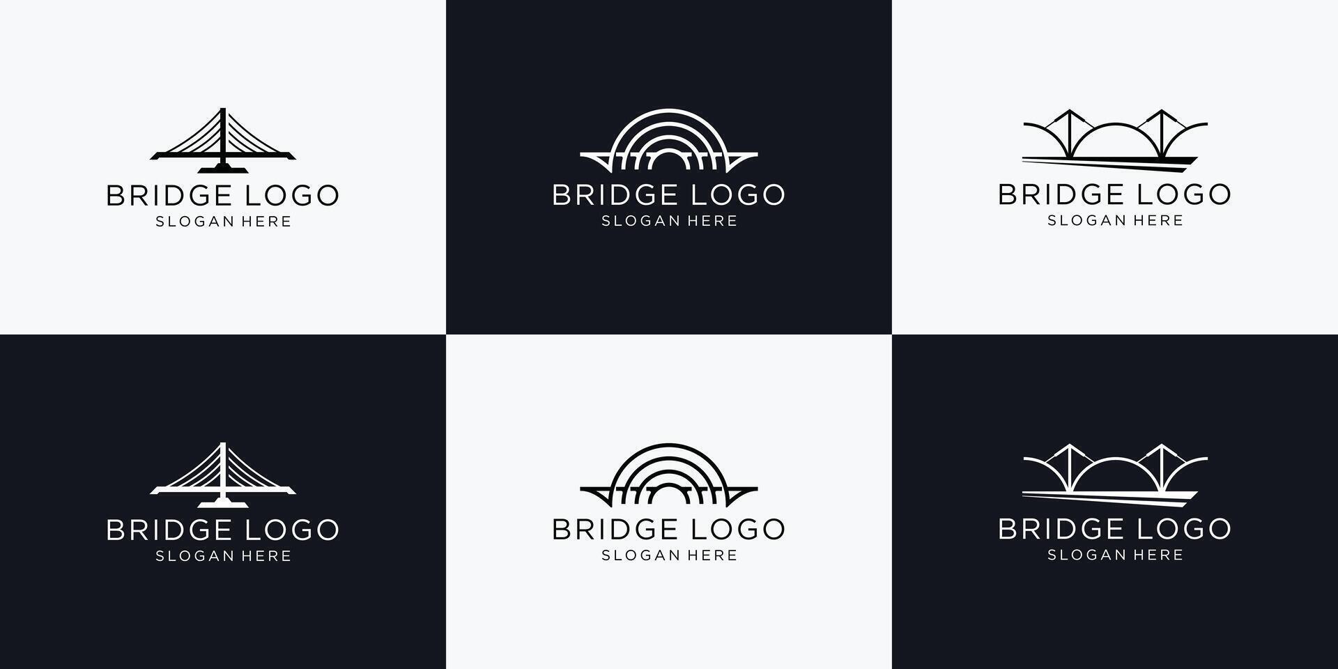 einstellen von Brücke Logo. abstrakt Brücke minimalistisch Logo Sammlung zum Geschäft. vektor