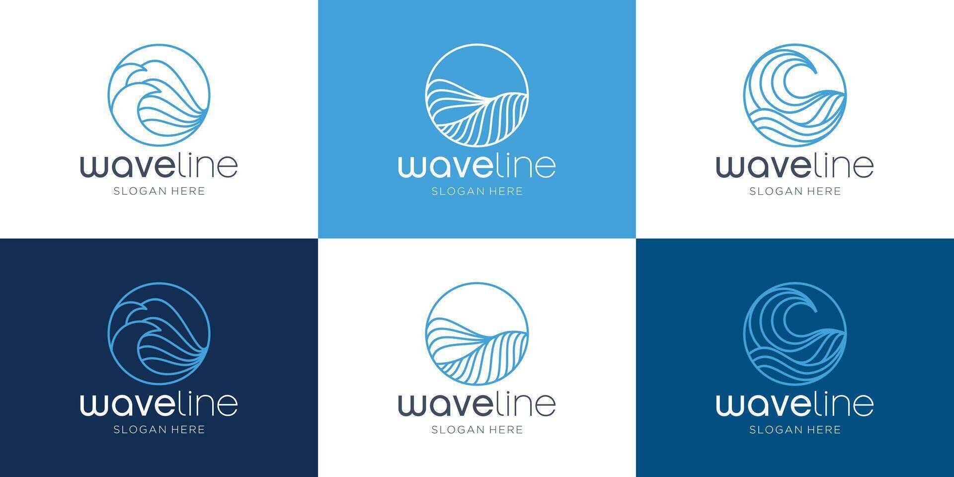 Sammlung von Ozean Welle Logo Linie Stil mit Kreis gestalten Design. einstellen von Welle Linie Logo Inspiration vektor