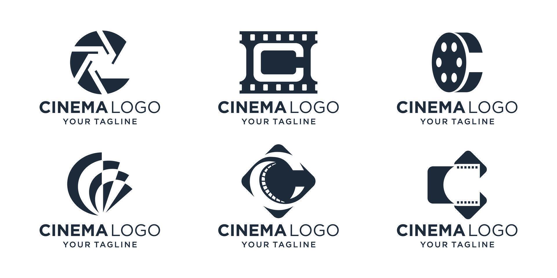 einstellen von Kino Film Streifen kombinieren mit Brief c Logo Design. abstrakt Brief Kennzeichen Logo Konzept Vektor Vorlage.