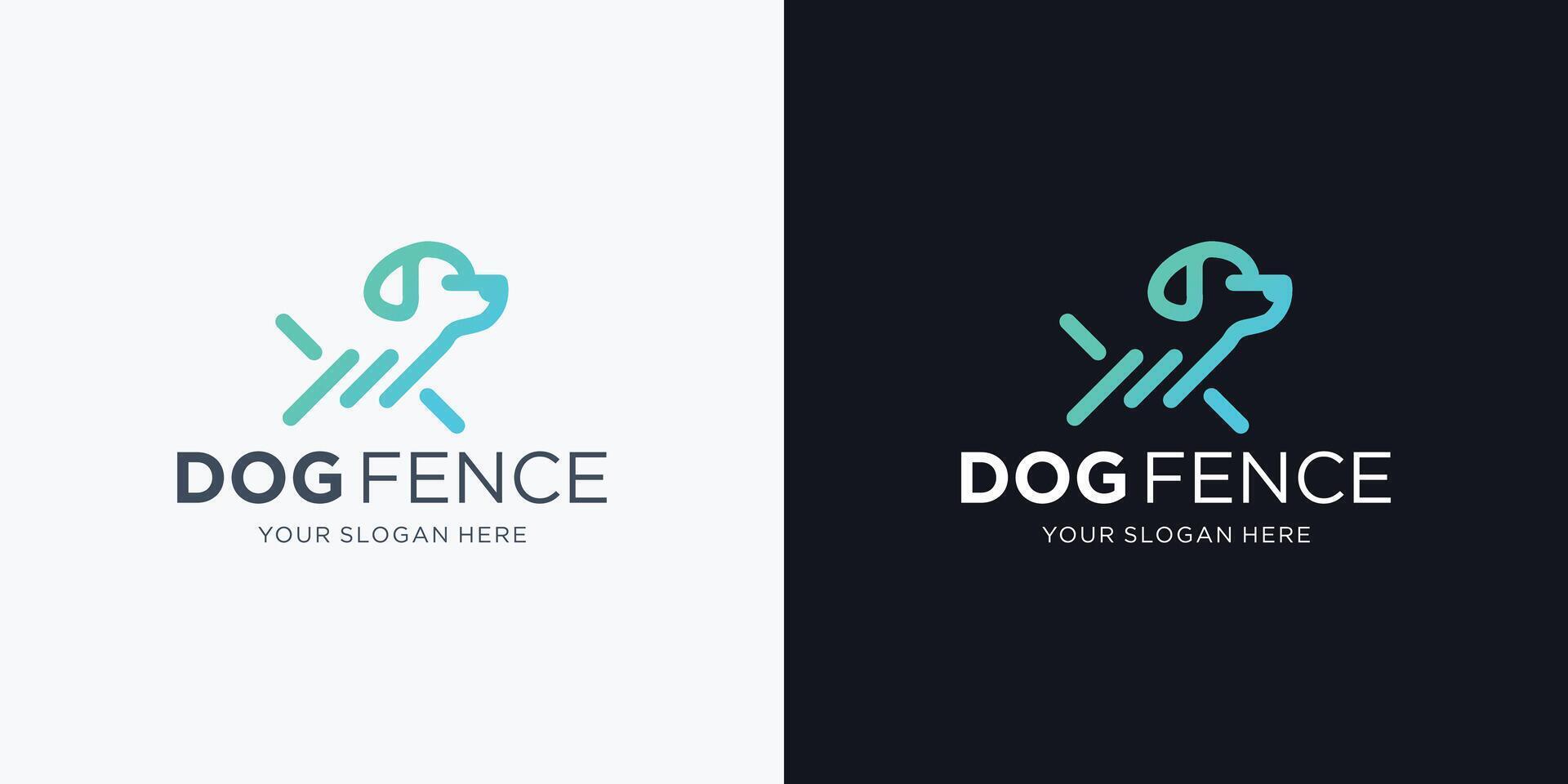 minimalistisch Geometrie Linie Hund Logo Design. Hund und Zaun Haus Logo Inspiration. vektor