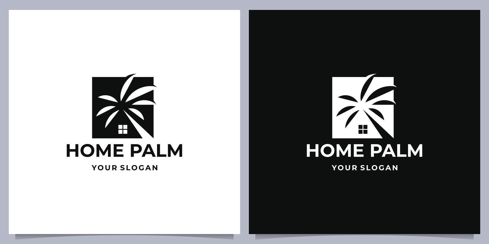 einzigartig Palme Zuhause Logo im Negativ Raum Design Inspiration. Luxus Palme Blatt Konzept. vektor