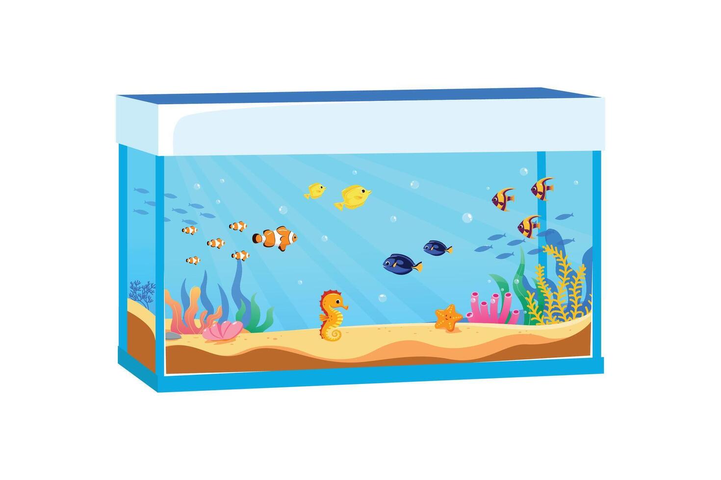 Vektor Karikatur Fisch im ein Aquarium. Illustration von ein Aquarium mit Marine oder frisches Wasser Fisch. Wasser- Tier