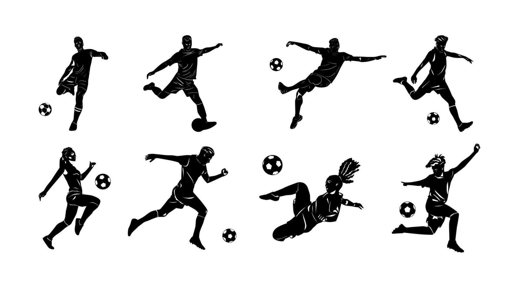 Vektor Sammlung von Abbildungen von Fußball Spieler Silhouetten