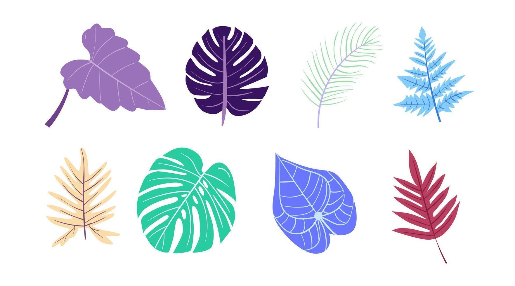 vektor samling av illustrationer av tropisk lövverk löv