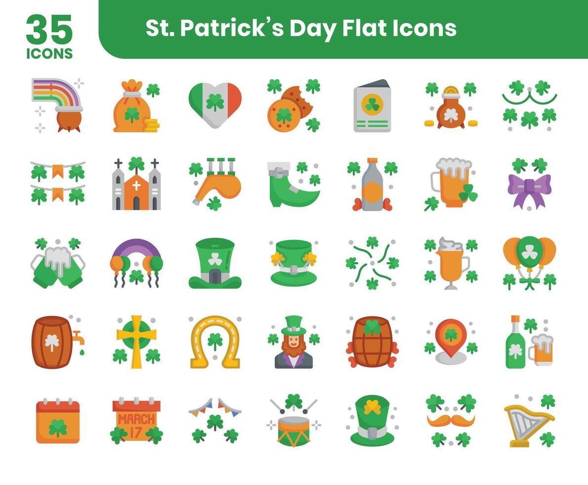 st Patricks dag platt ikoner uppsättning vektor