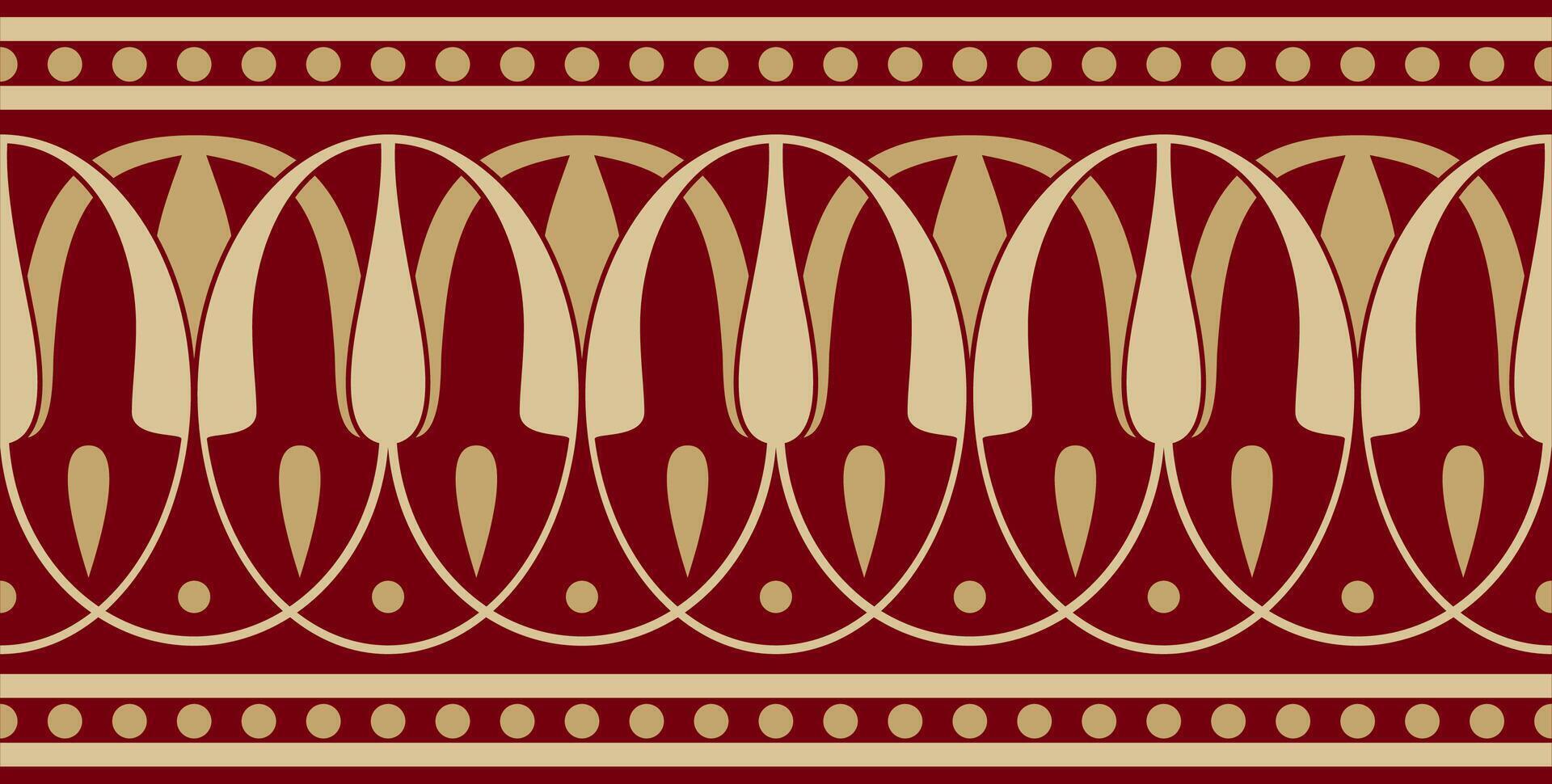 Vektor Gold und rot nahtlos klassisch griechisch Mäander Ornament. Muster von uralt Griechenland. Grenze, Rahmen von das römisch Reich